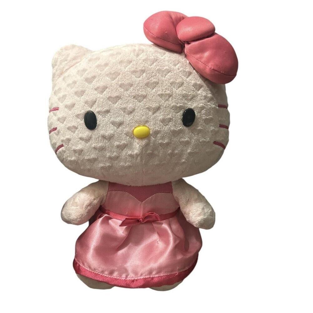 Hello Kitty 13" Plush Stuffed Sanrio Yellow Nose Embossed Hearts Valentines Bow